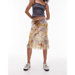 Topshop satin tie dye 90's length skirt with lace trim detail‎ Size 4 NWT